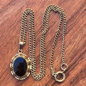 Vintage Black Onyx Gold Filled Necklace 16”